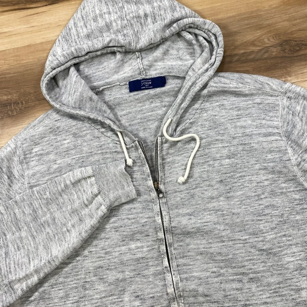 J. Crew Zip Up Hoodie Mens Large Minimalist 100% Cotton Marled Knit Grey Classic
